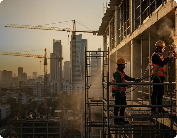 Trabajadores de construcción civil en obra con SCTR
