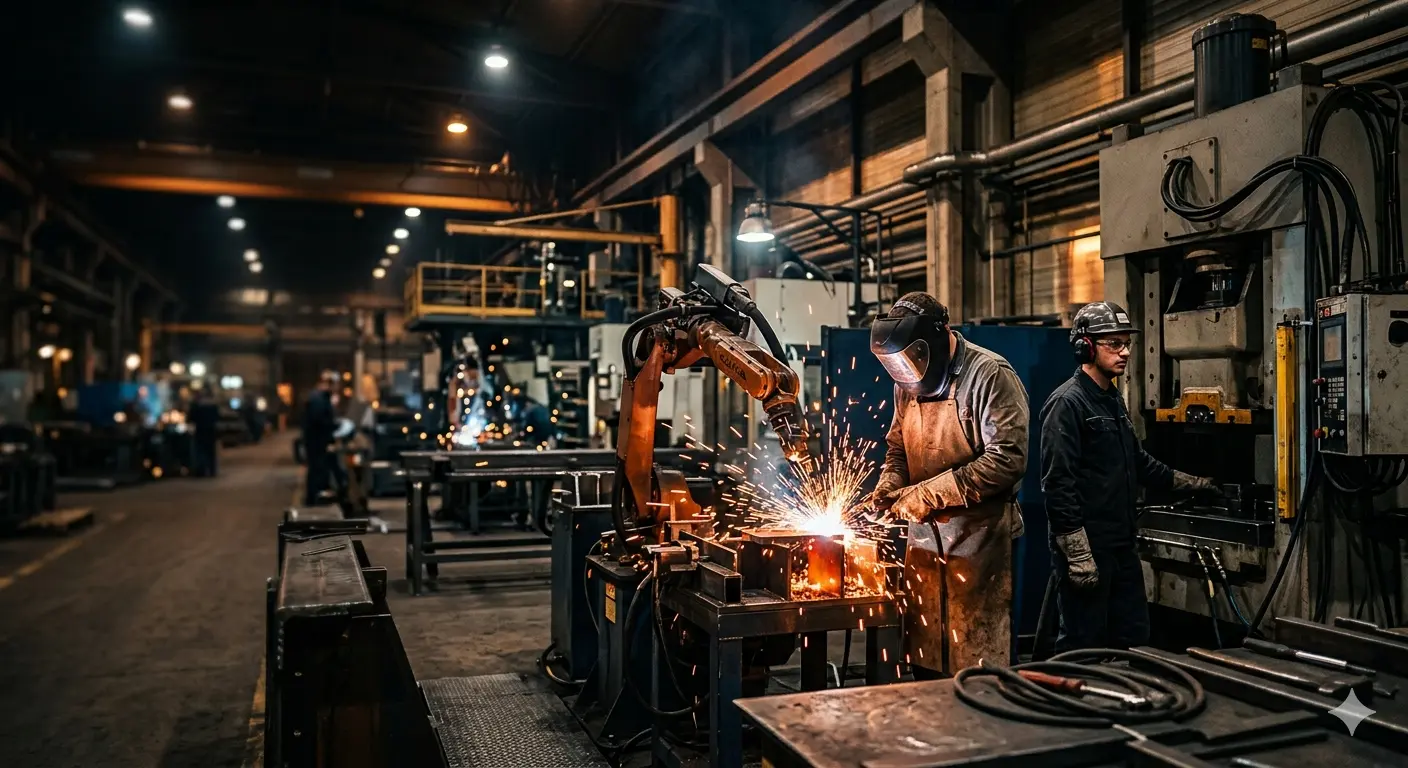 Operario de metalmecanica soldando con proteccion SCTR